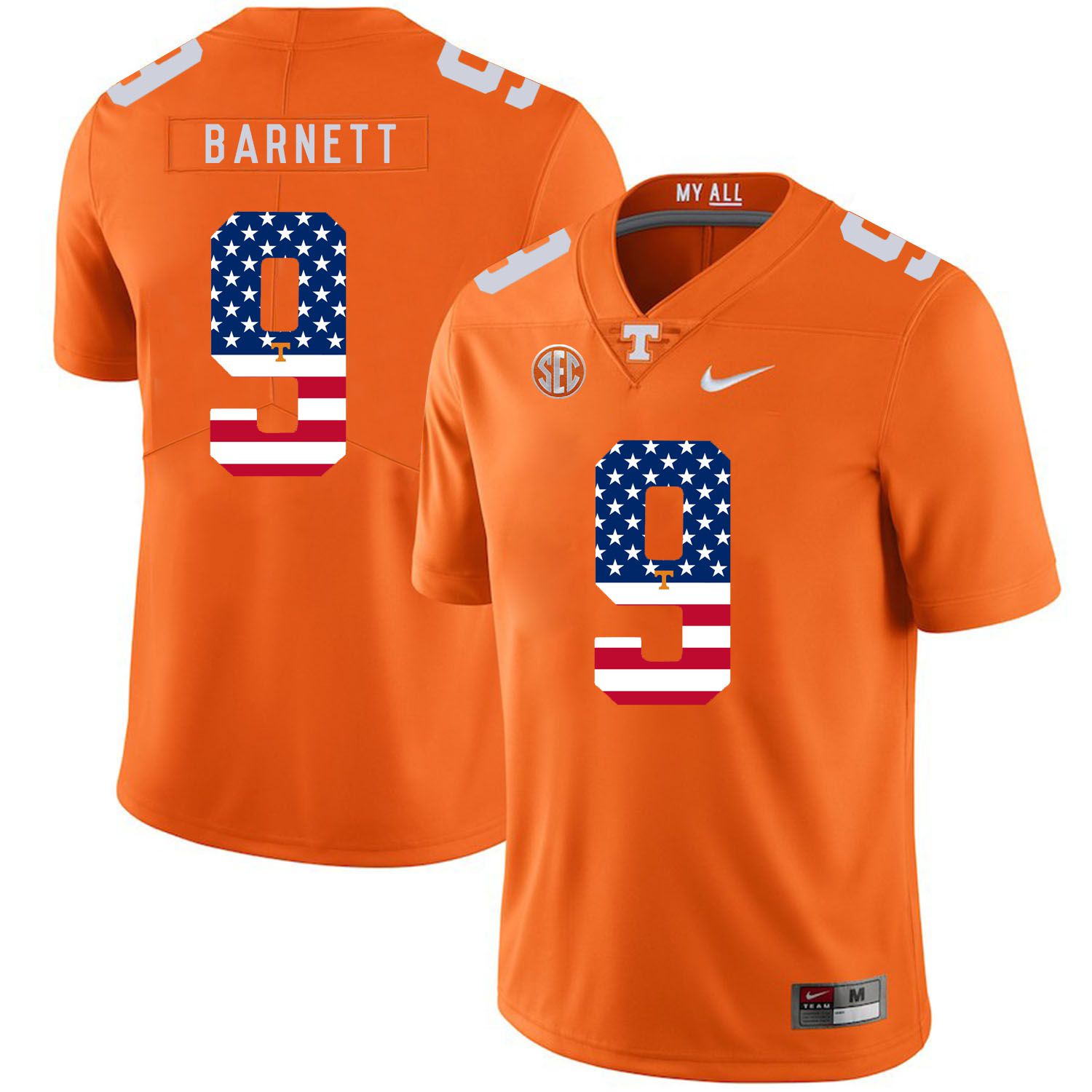 Men Tennessee Volunteers #9 Barnett Orange Flag Customized NCAA Jerseys